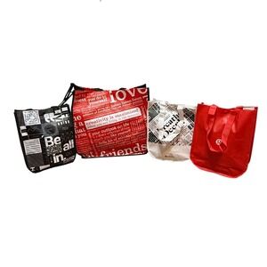 Lululemon Tote Bag Set 4pc Red Black White Reusable Shopper Athleisure Encourage